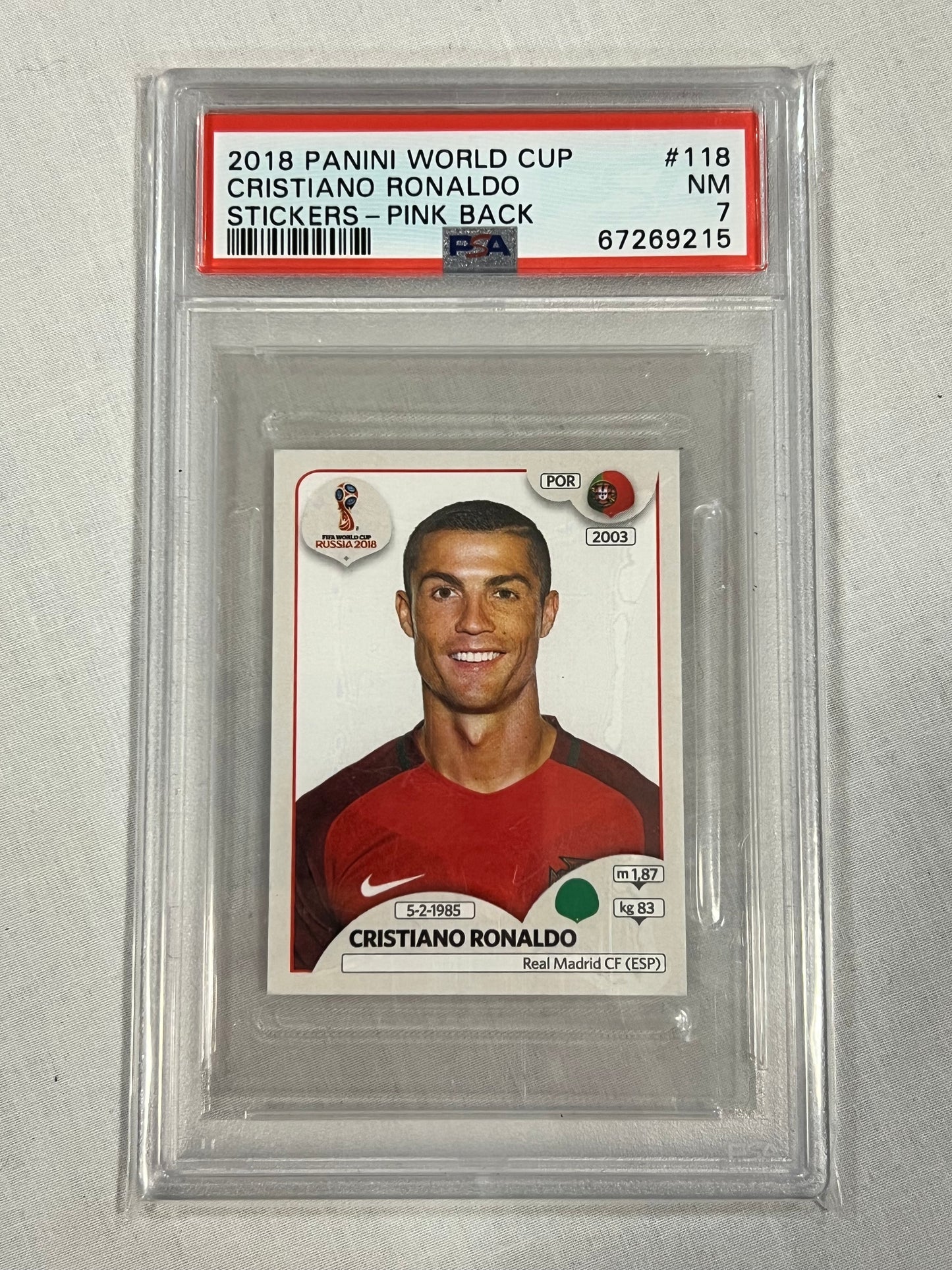 Cristiano Ronaldo Pink Back Sticker 2018 World Cup PSA 7