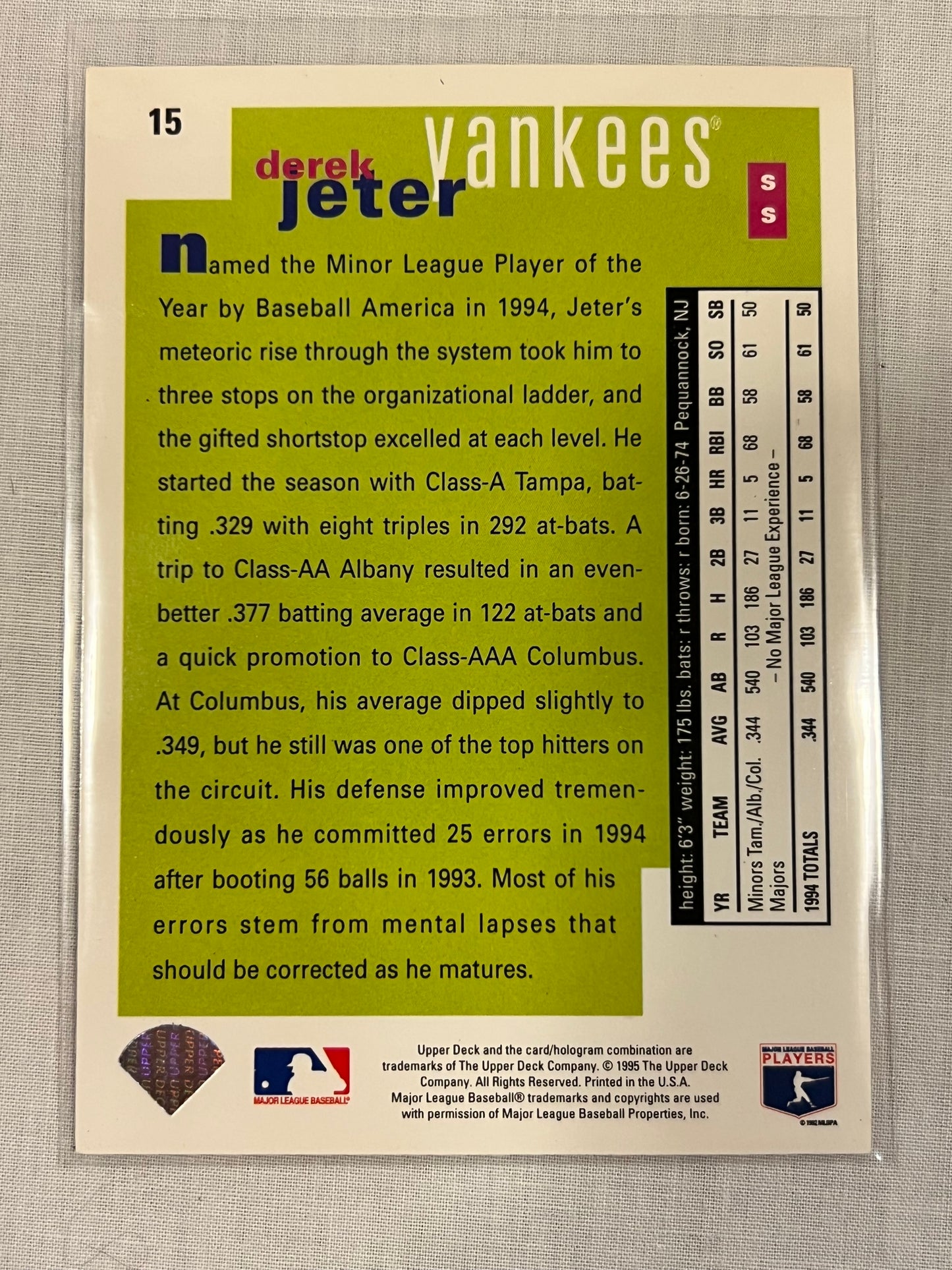 Derek Jeter 1995 UD Rookie Class