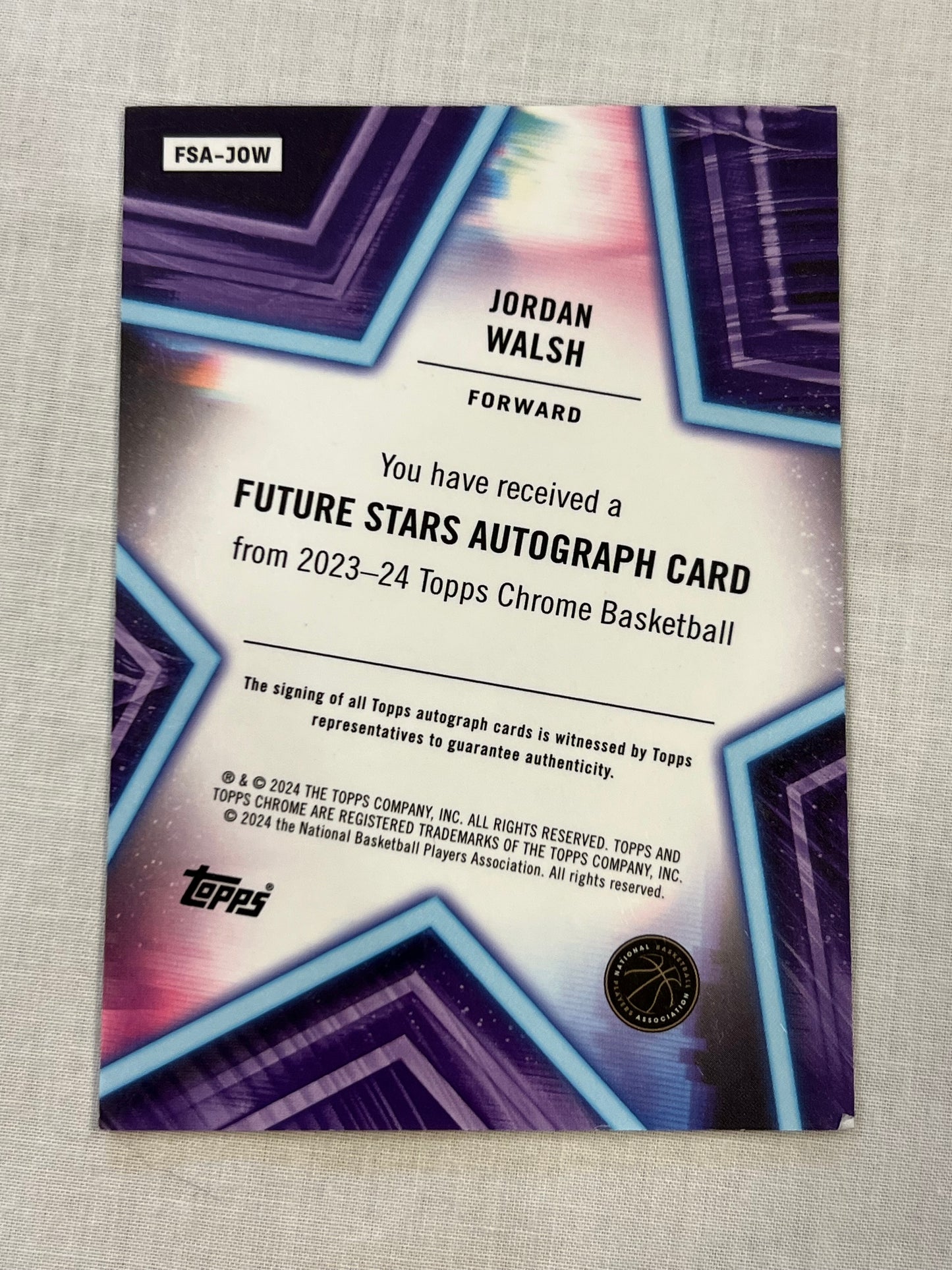 Jordan Walsh Silver Future Stars Rookie Auto