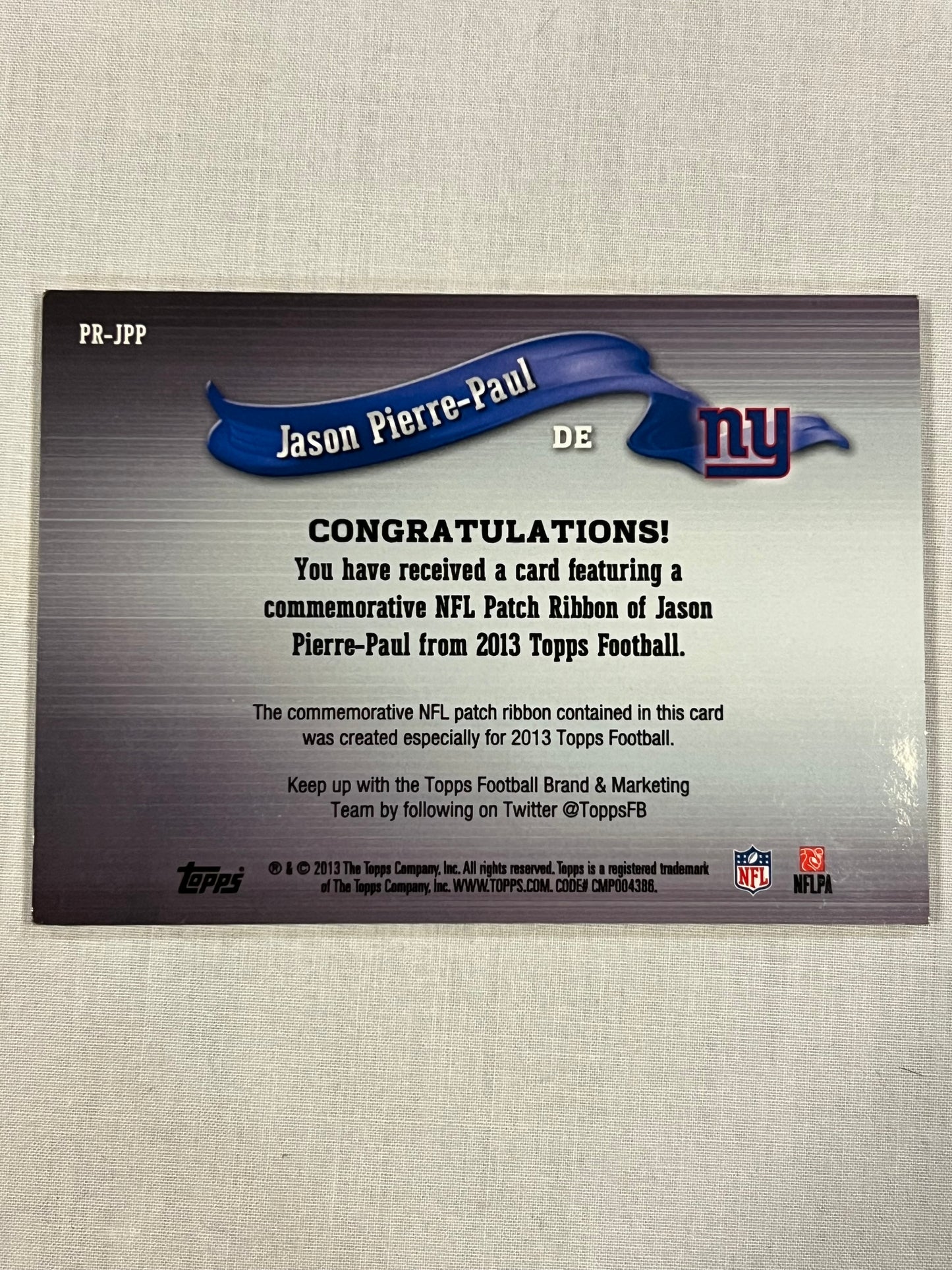 Jason Pierre Paul Topps Ribbon Patch