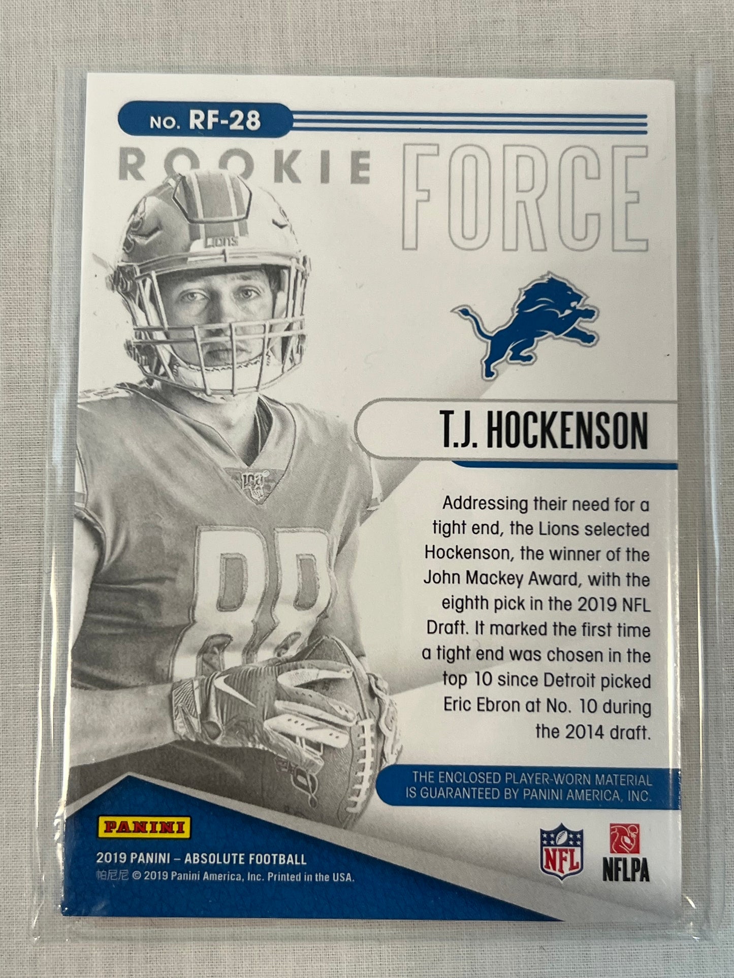 TJ Hockenson Rookie Force Patch