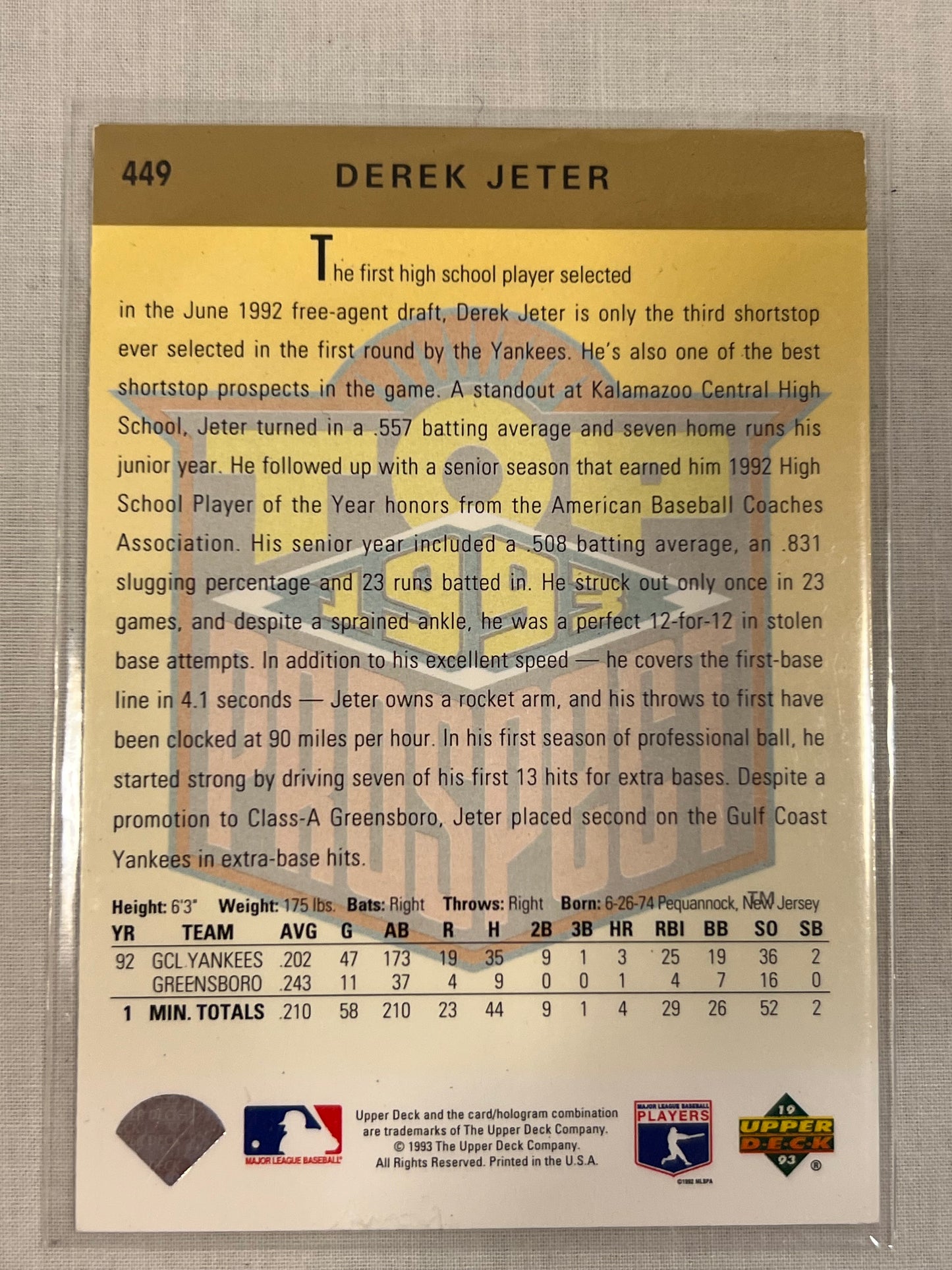 Derek Jeter 1993 UD Top Prospect Rookie