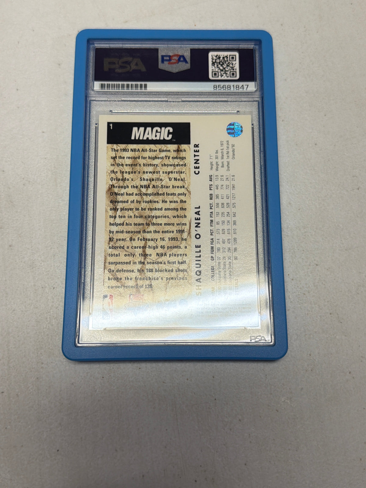 Shaquille O’Neal PSA Certified Blue Ink auto on RC card