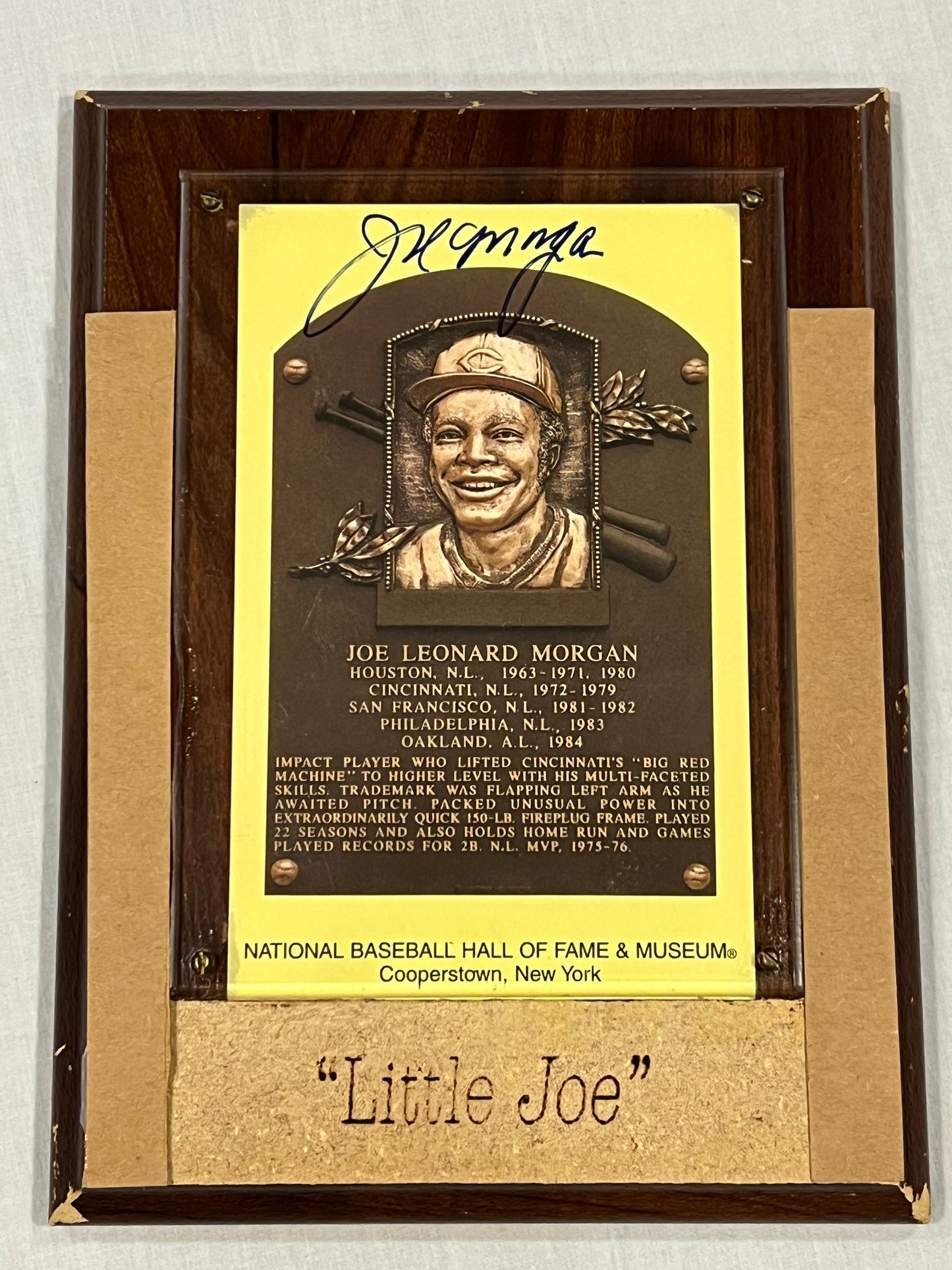 Joe Morgan National Baseball Hall of Fame signed Plaque