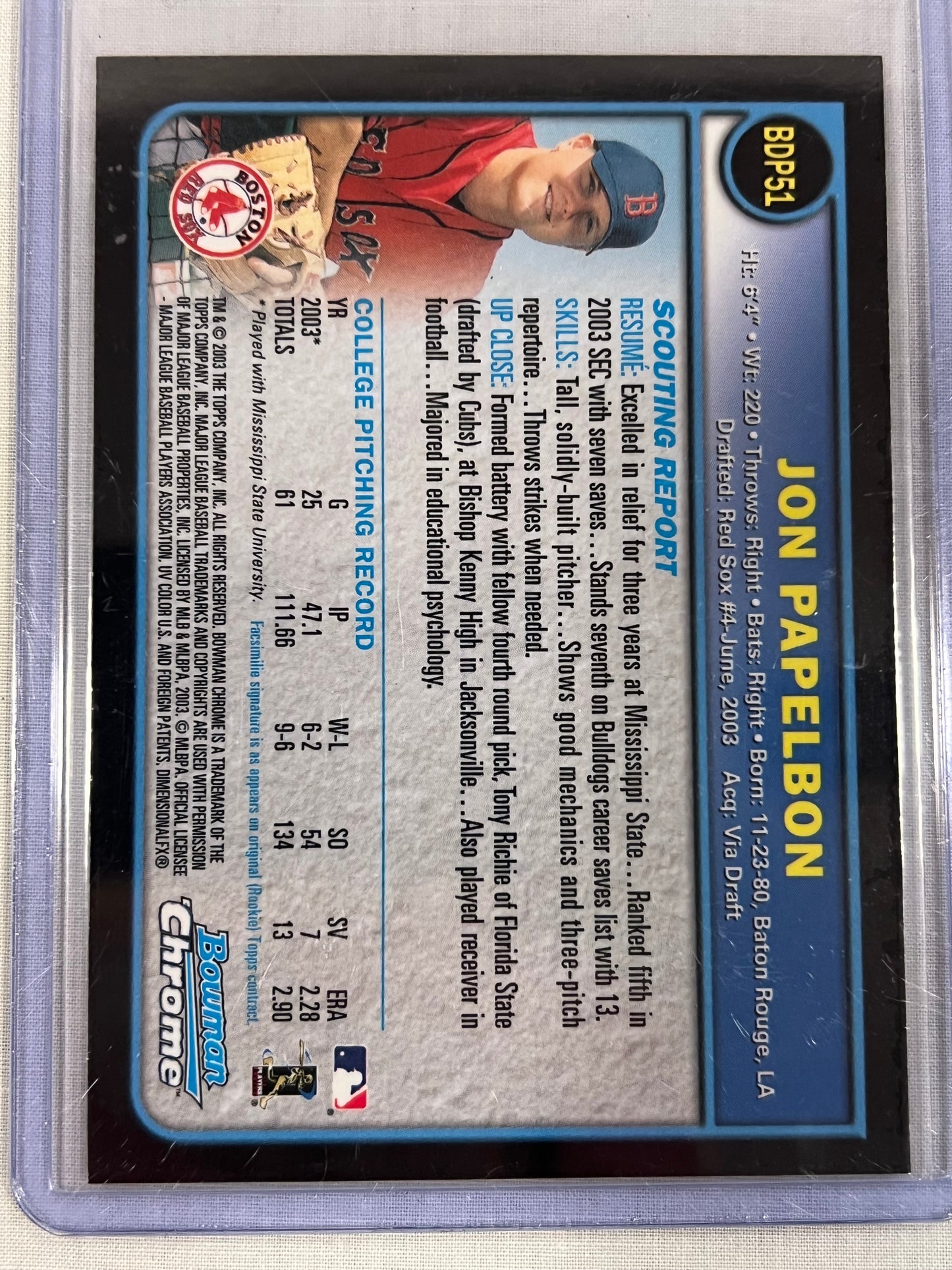 Jon Papelbon Bowman Chrome Rookie