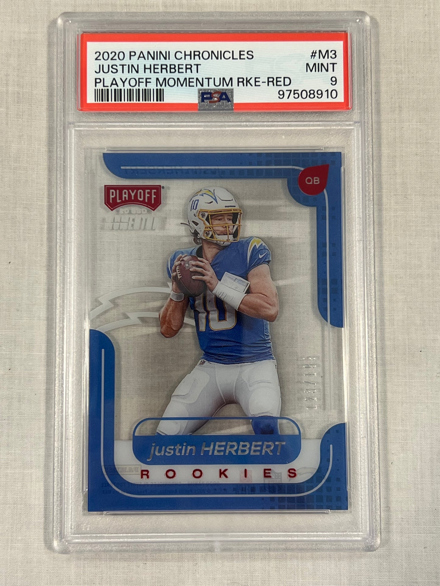Justin Herbert /199 Clearly Red Rookie PSA 9