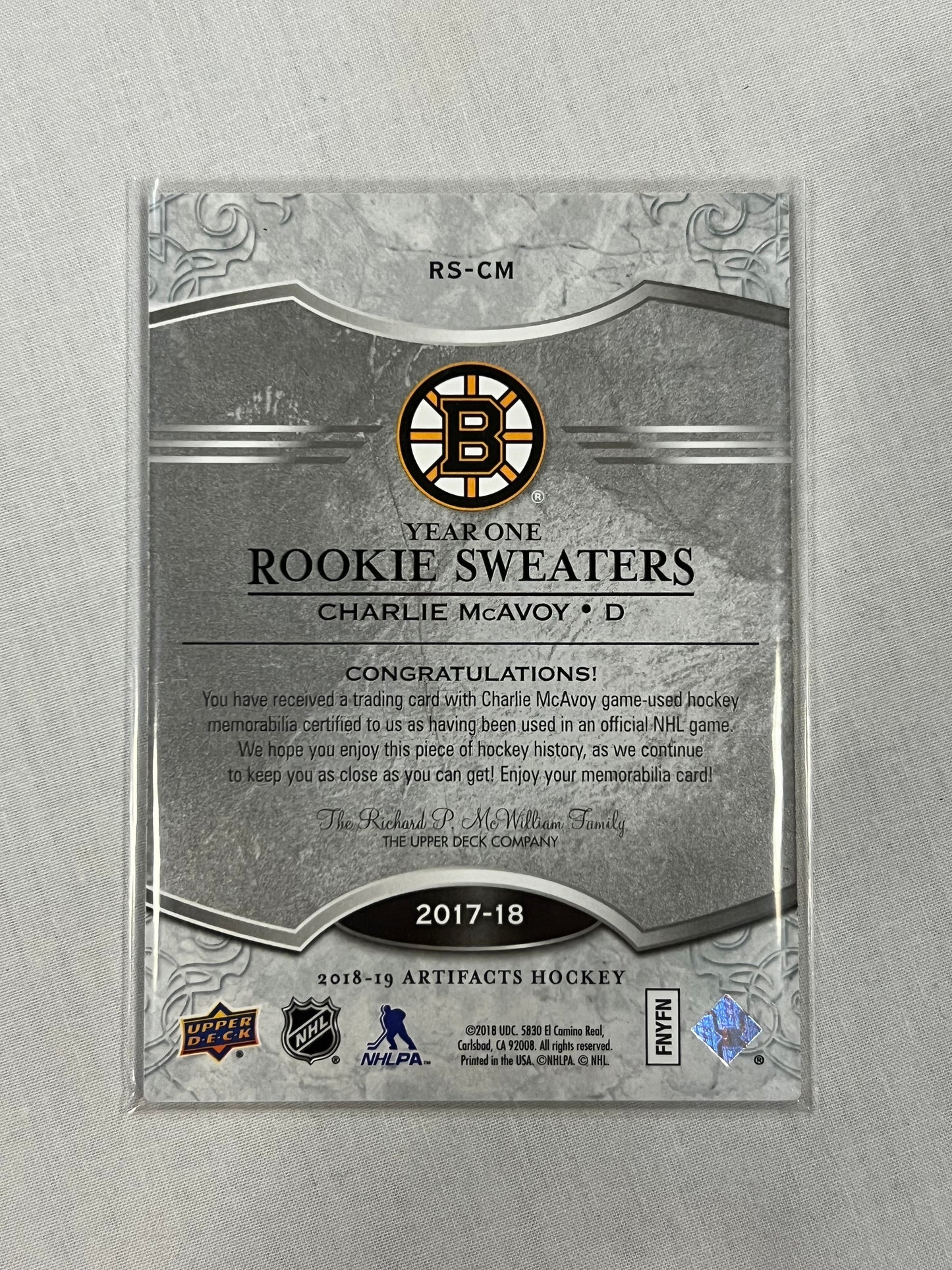 Charlie Mcavoy Year One Rookie Sweater Patch