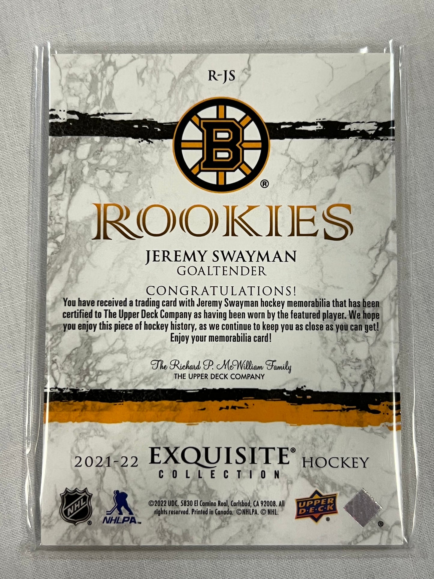 Jeremy Swayman Exquisite Rookie Patch /99