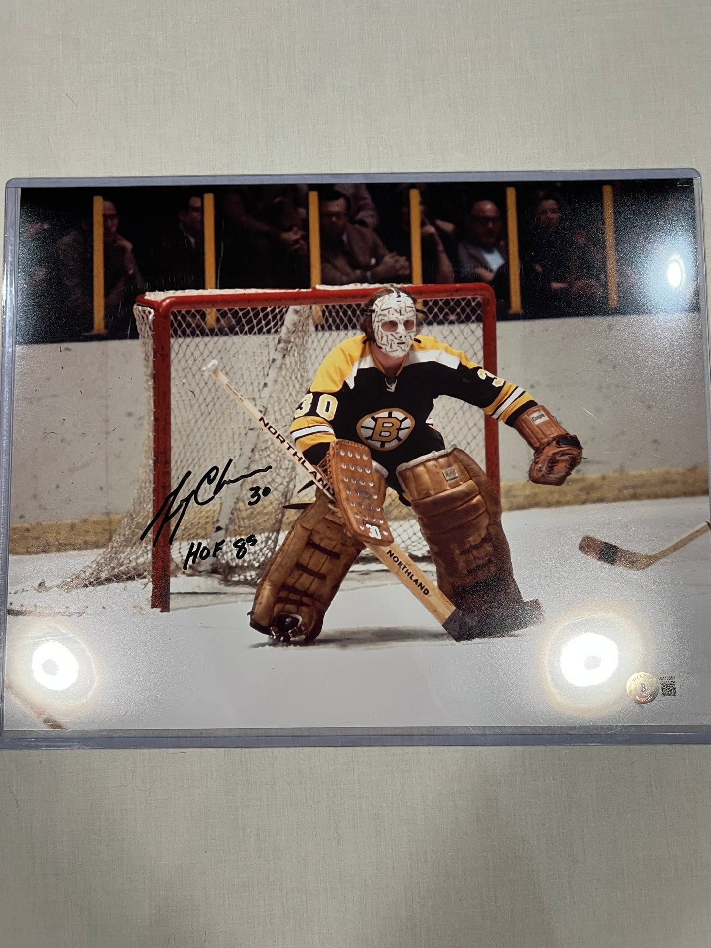 Gerry Cheevers Bruins HOF 14x11 Signed Photo