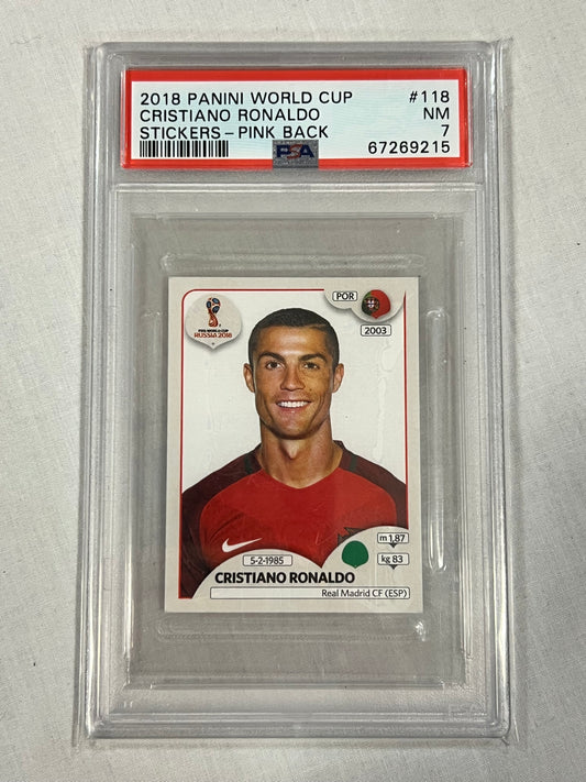 Cristiano Ronaldo Pink Back Sticker 2018 World Cup PSA 7