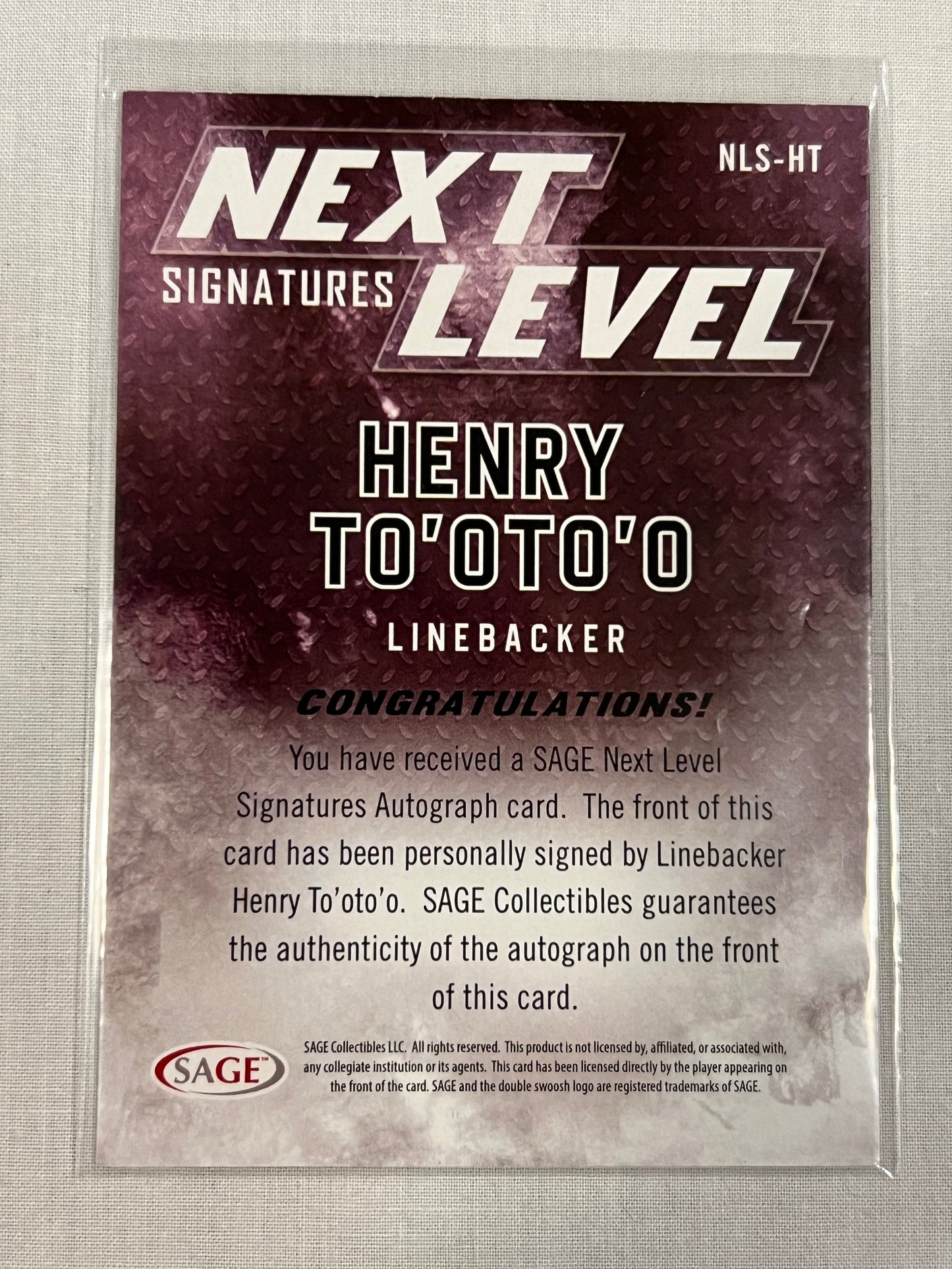 Henry To'oto'o Alabama Rookie Auto /25