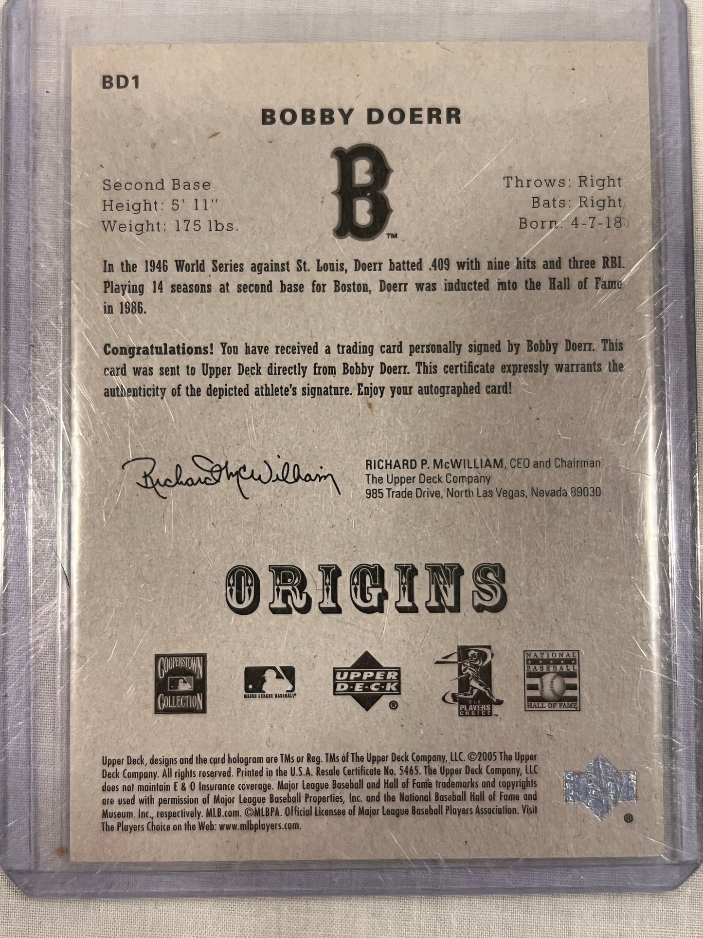 Bobby Doerr Red Sox Auto