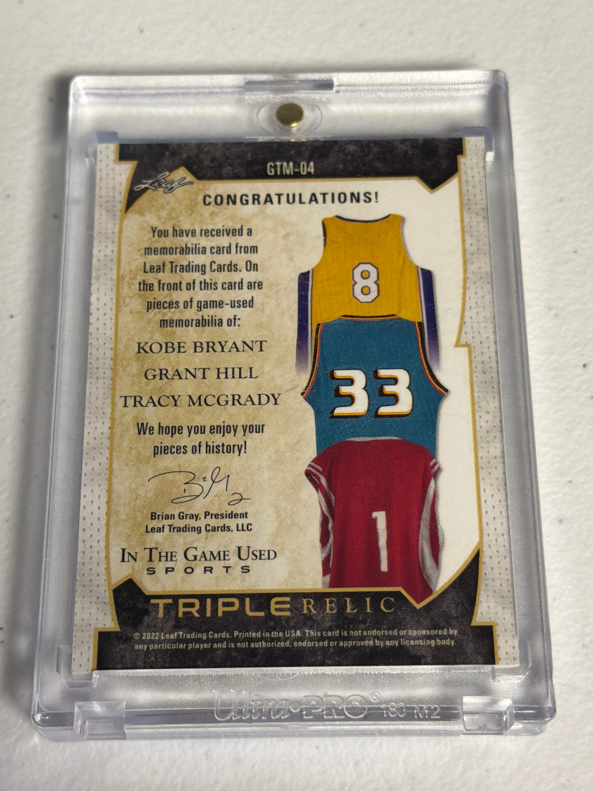 Kobe Bryant/Grant Hill/ Tracy Mcgrady Game used Patches #2/2