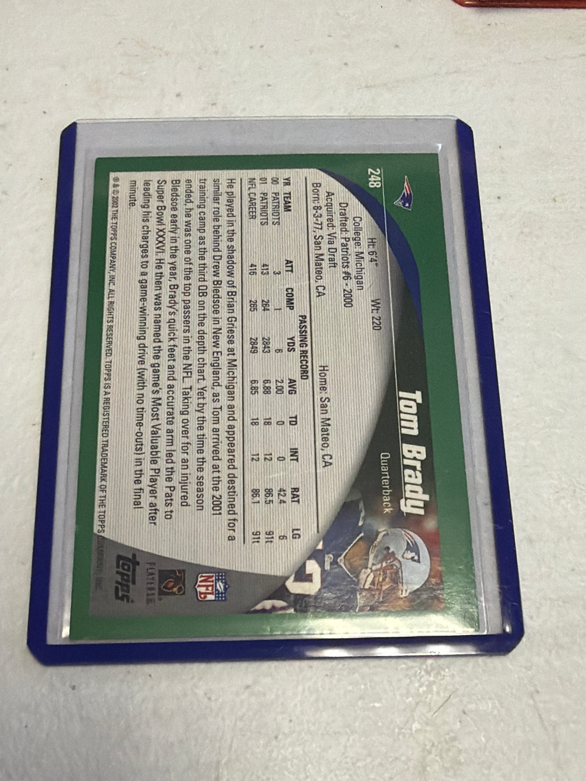 Tom Brady Topps 2002