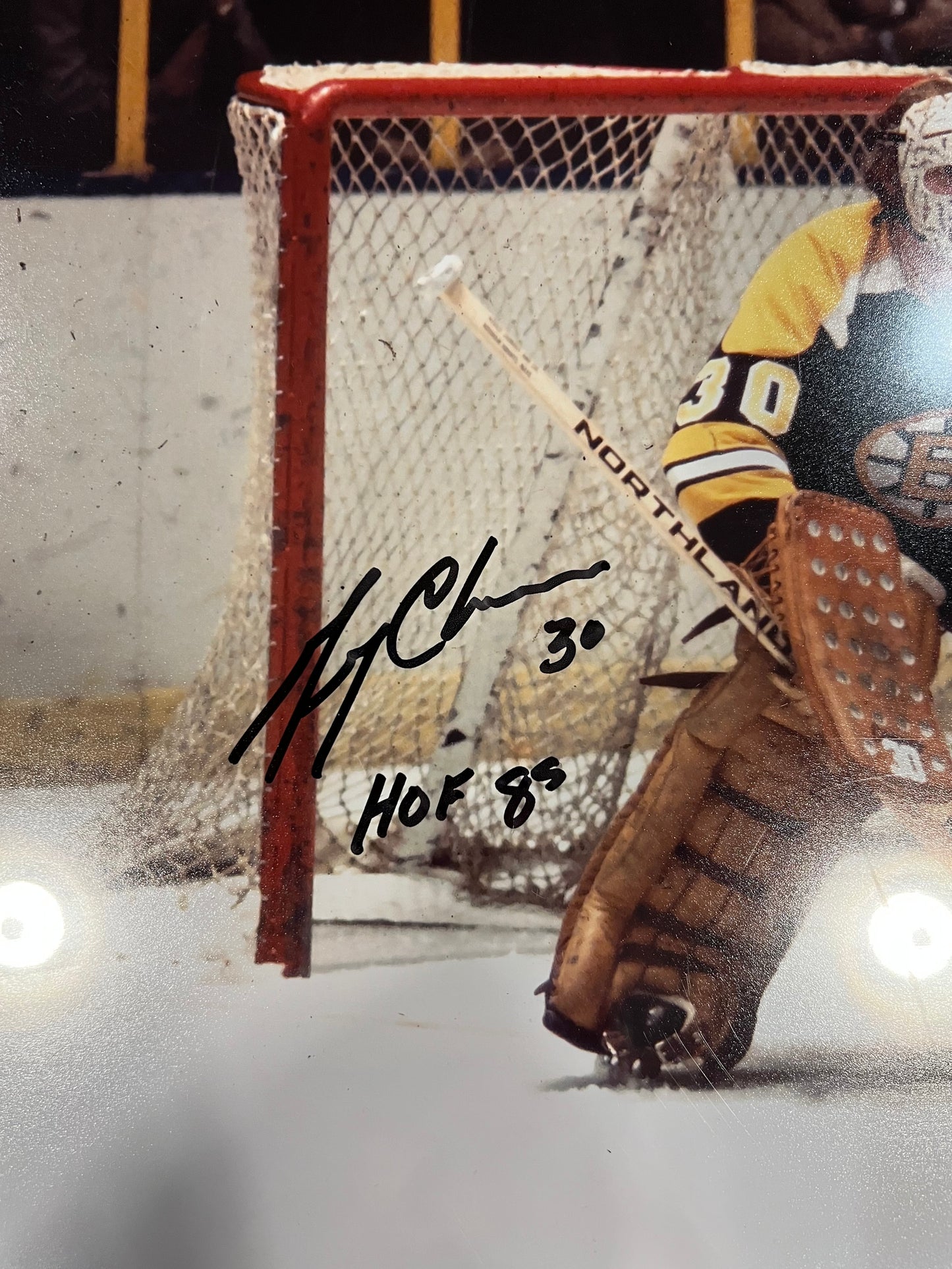 Gerry Cheevers Bruins HOF 14x11 Signed Photo