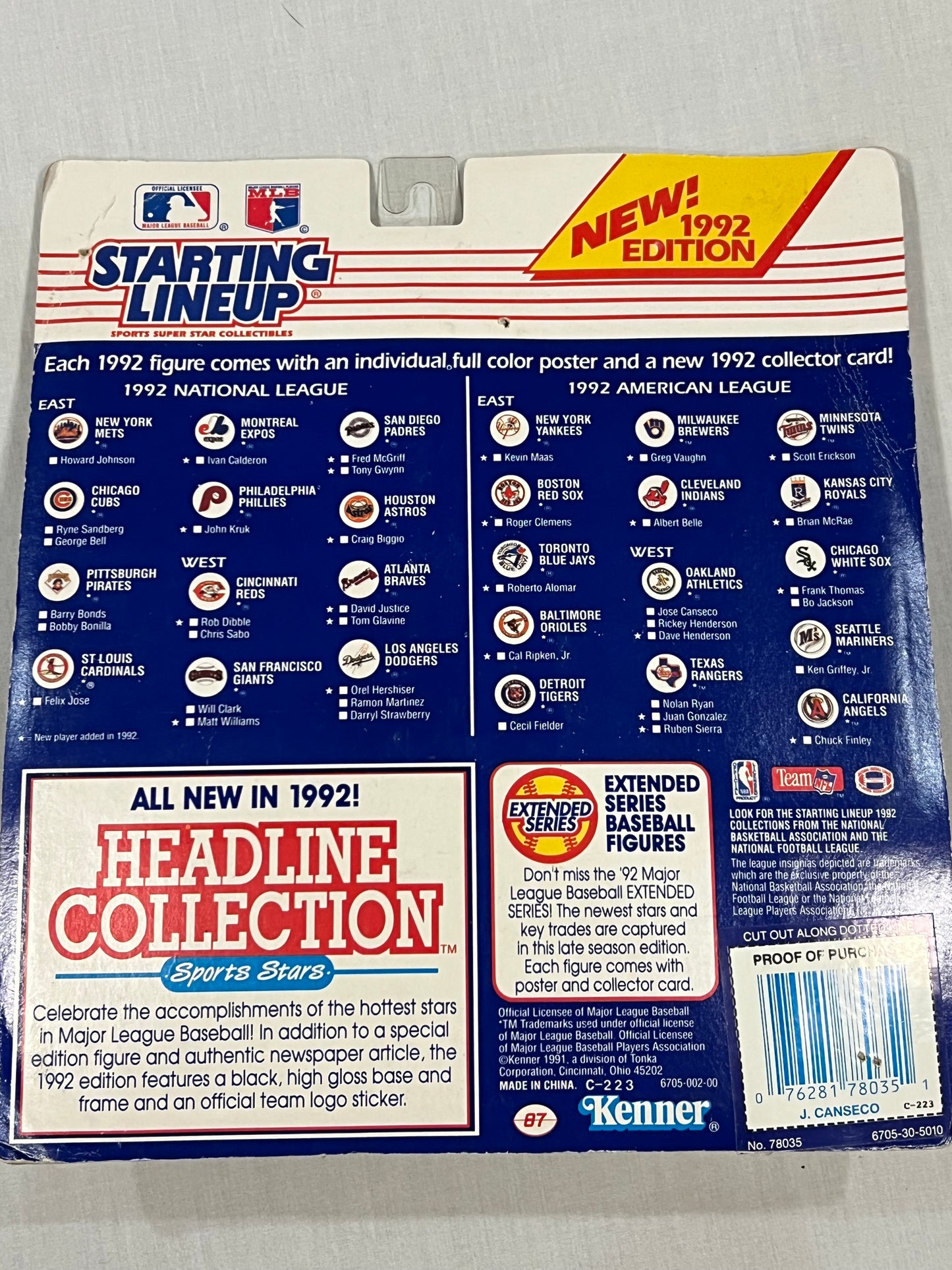 Jose Canseco 1992 Starting Lineup