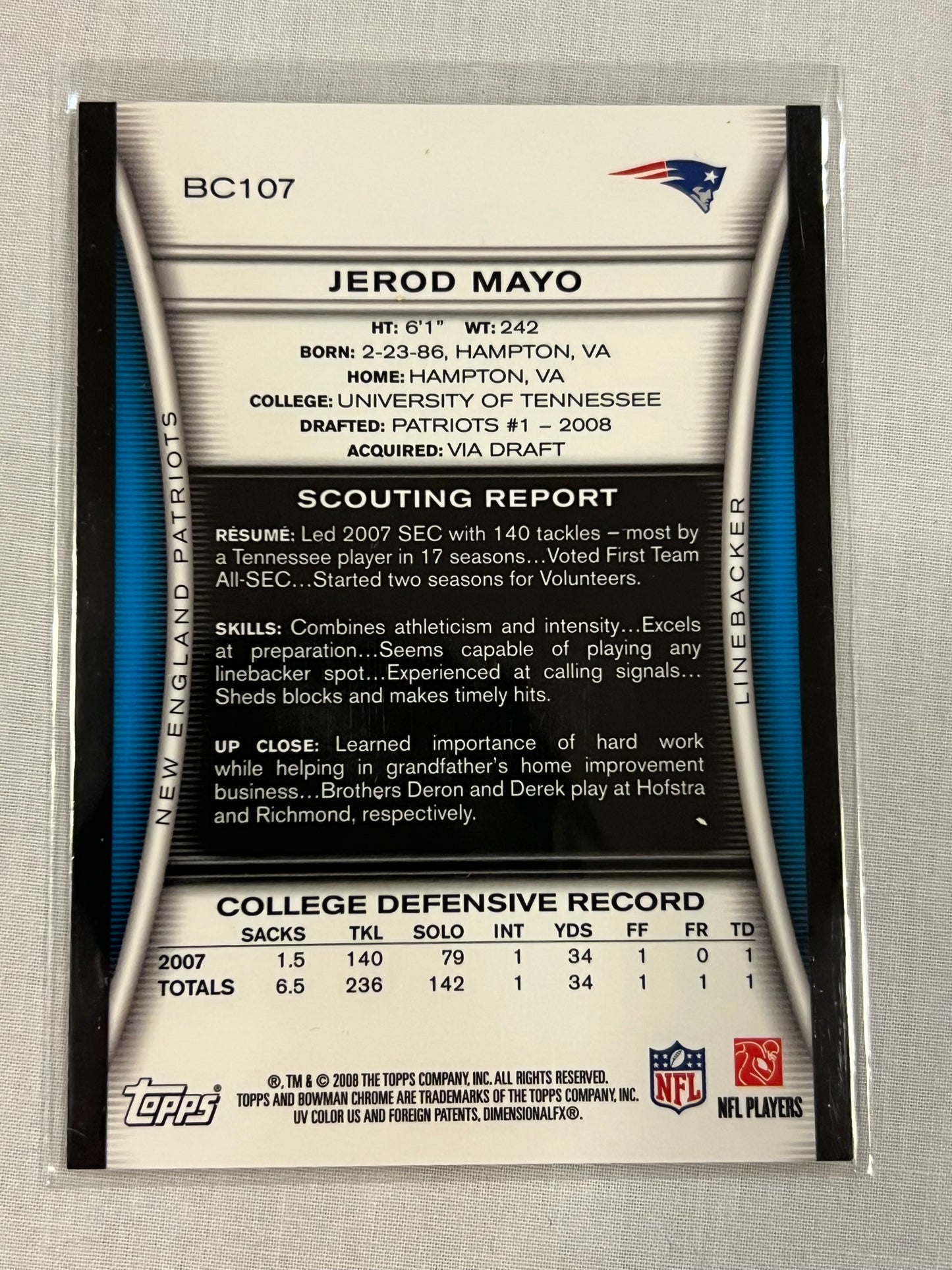 Jerod Mayo Bowman Chrome Rookie