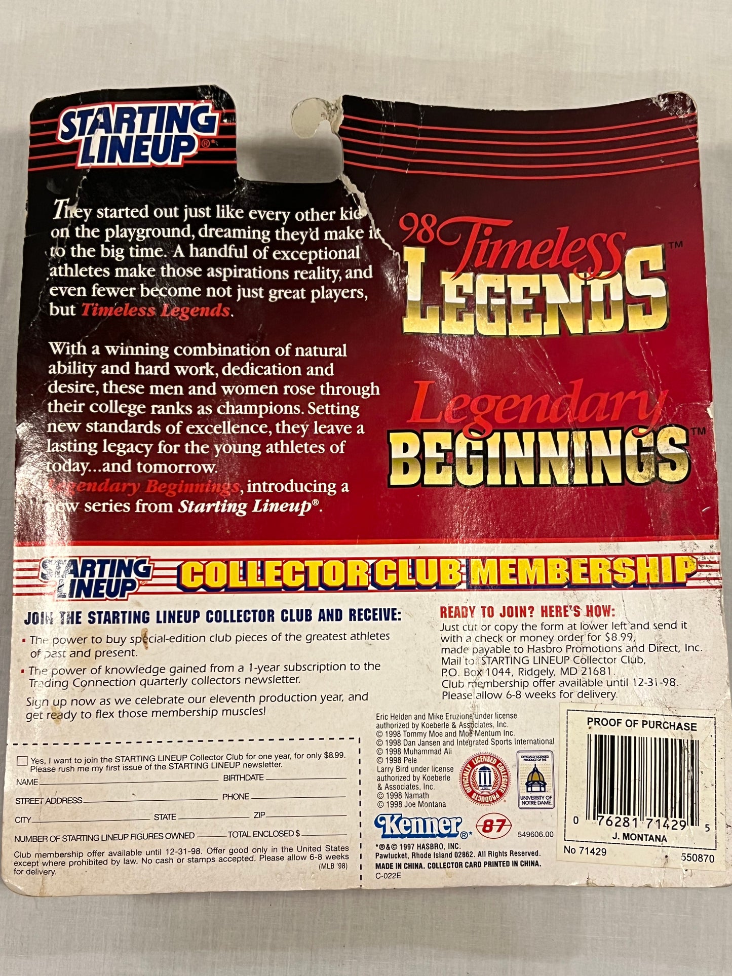 Joe Montana 1997 Legendary Beginnings