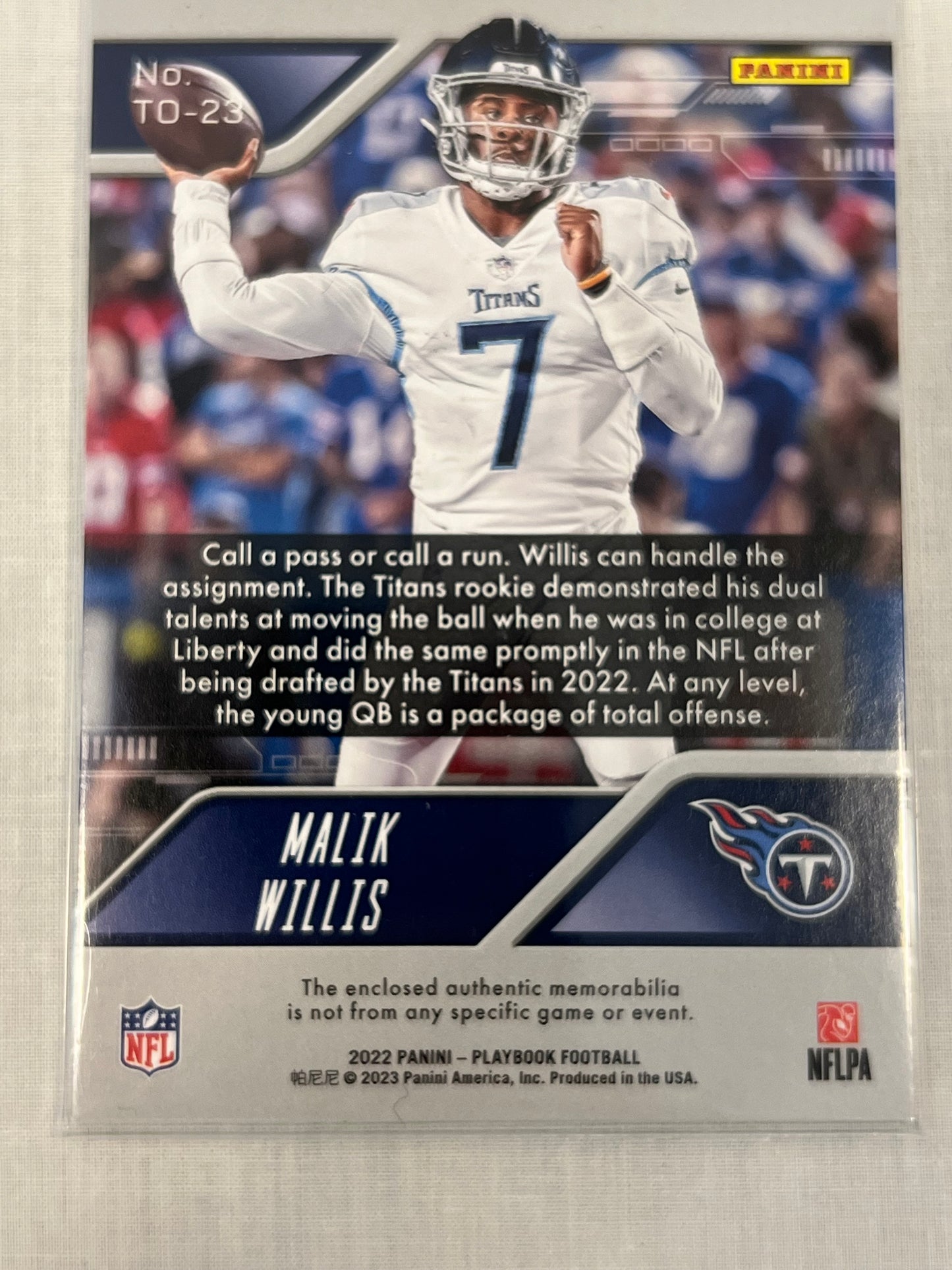Malik Willis Total Offense Rookie Patch