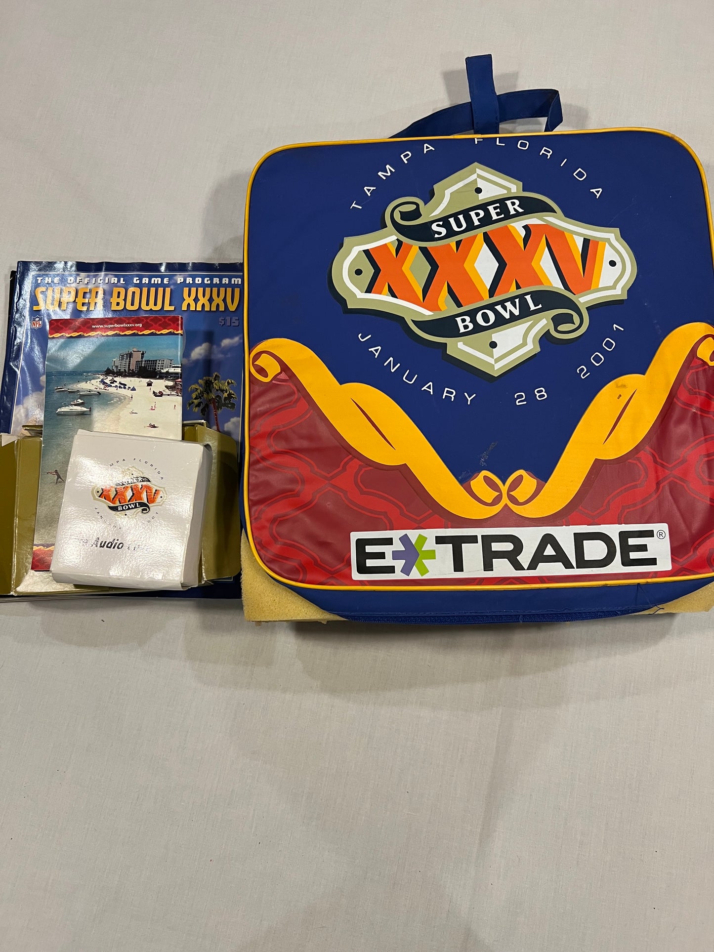 Super Bowl XXXV 2001 Tampa Cushion w/ extras
