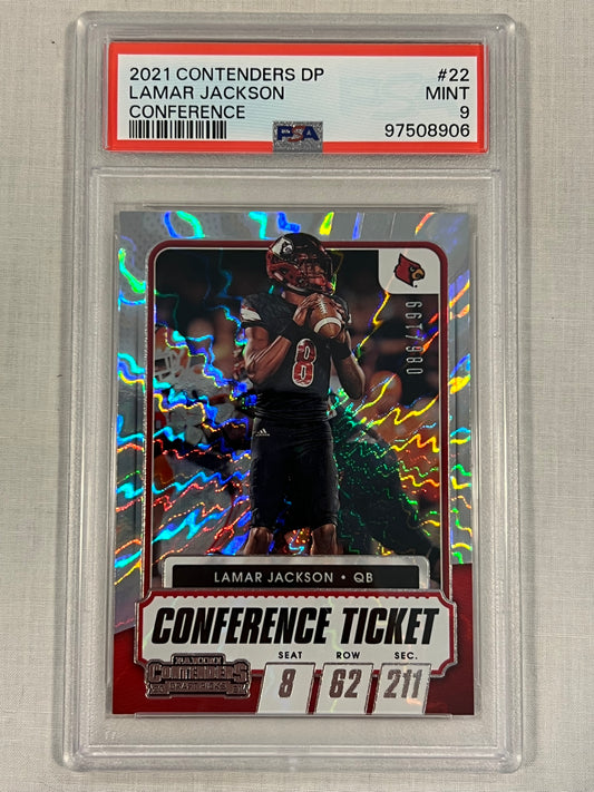 Lamar Jackson /199 Silver Conference Ticket PSA 9