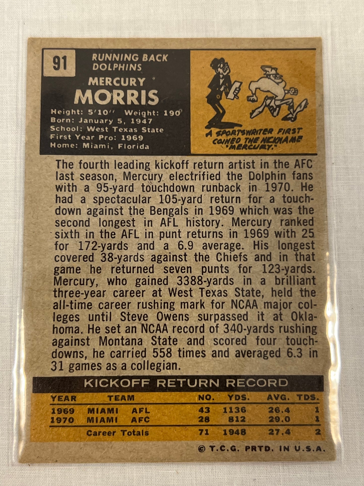 Mercury Morris 1970 Miami Dolphins