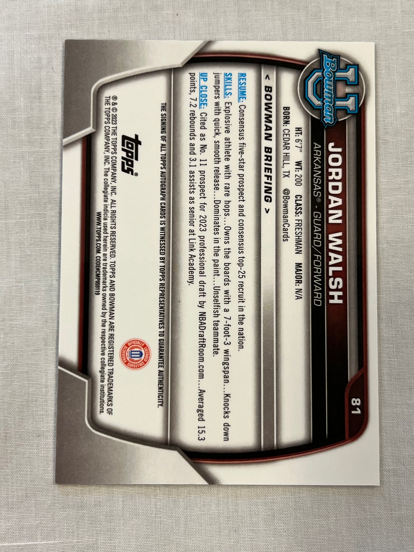 Jordan Walsh 1st Bowman Auto