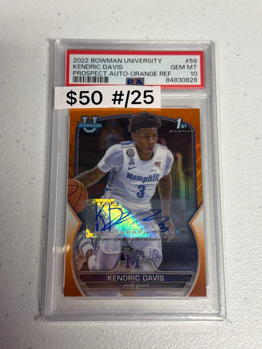 Kendric Davis Bowman Orange Rookie Auto /25 PSA 10