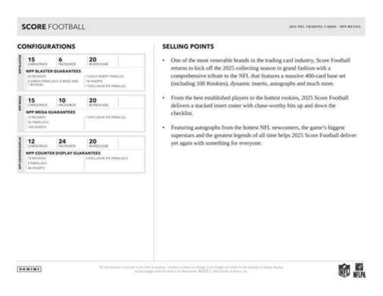 2025 Panini SCORE NFL Football 150ct. Mega Box